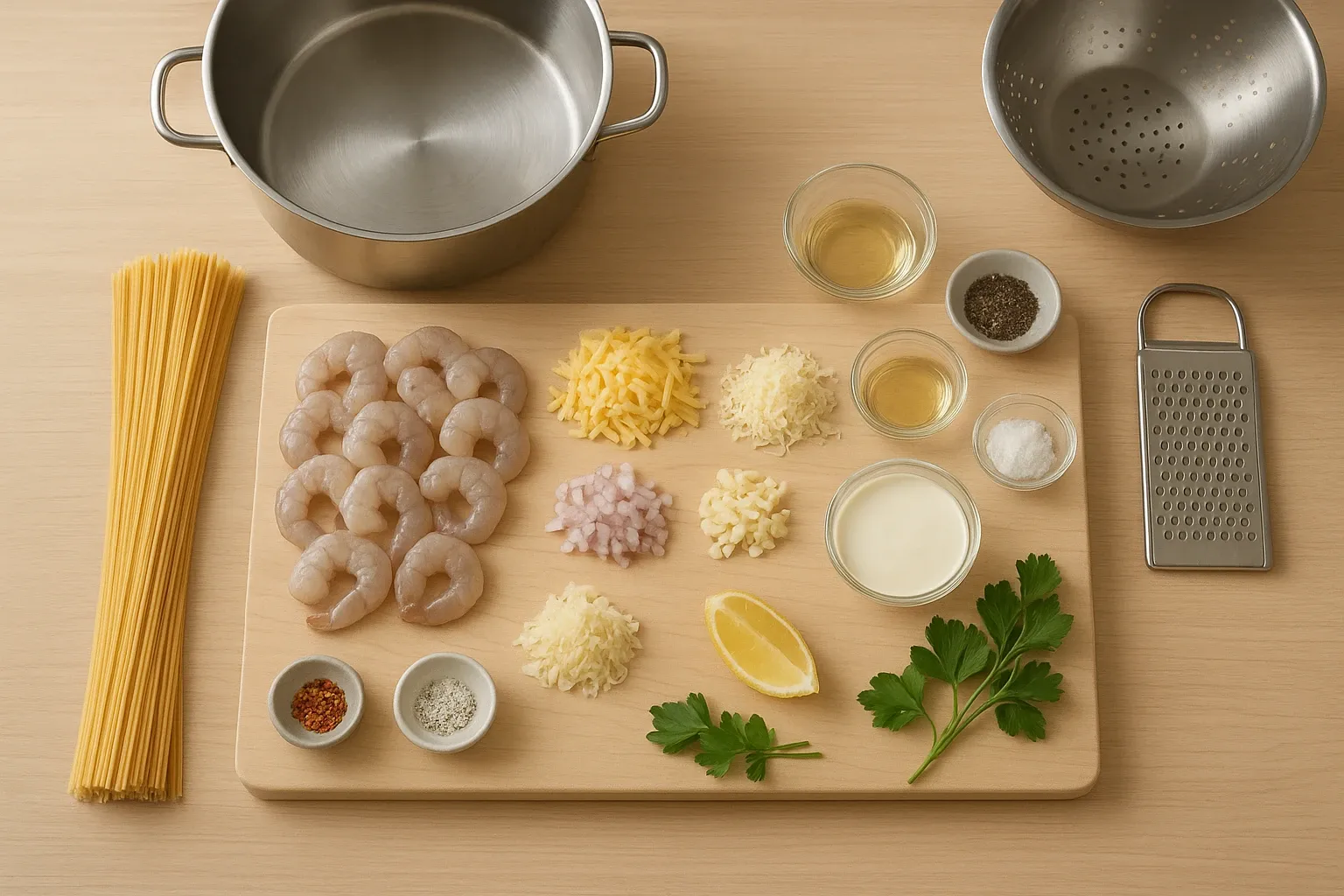 креветки с макаронами