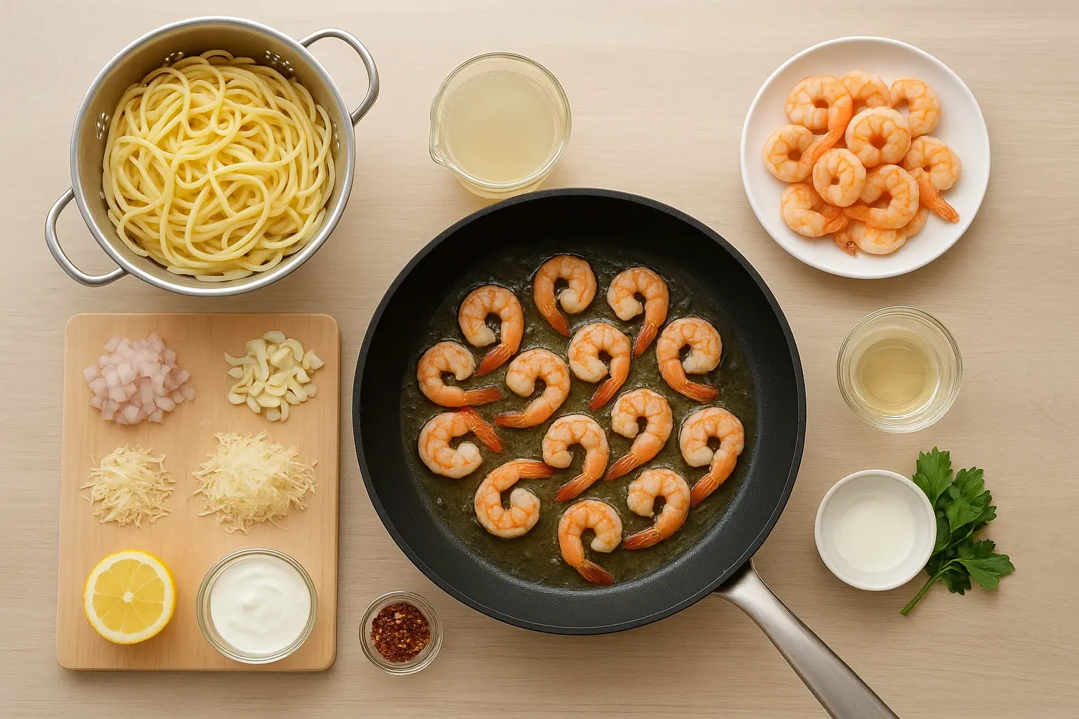 креветки с макаронами