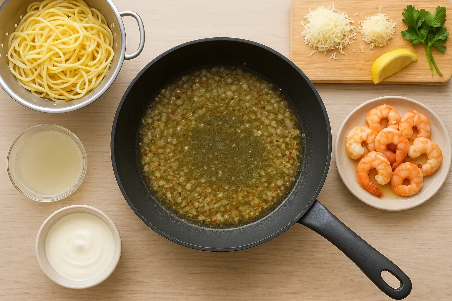 креветки с макаронами