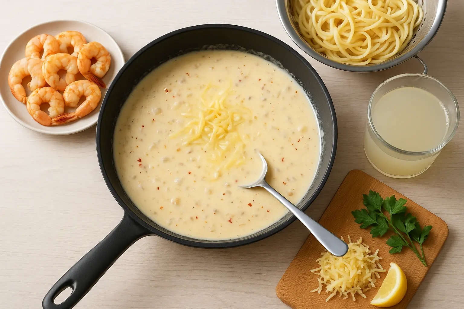 креветки с макаронами