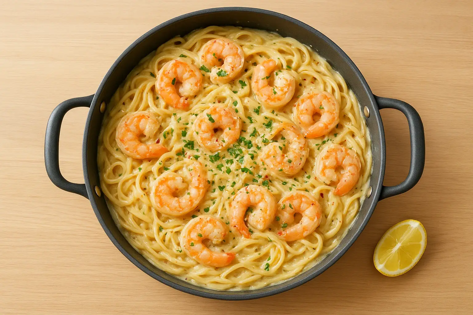 креветки с макаронами