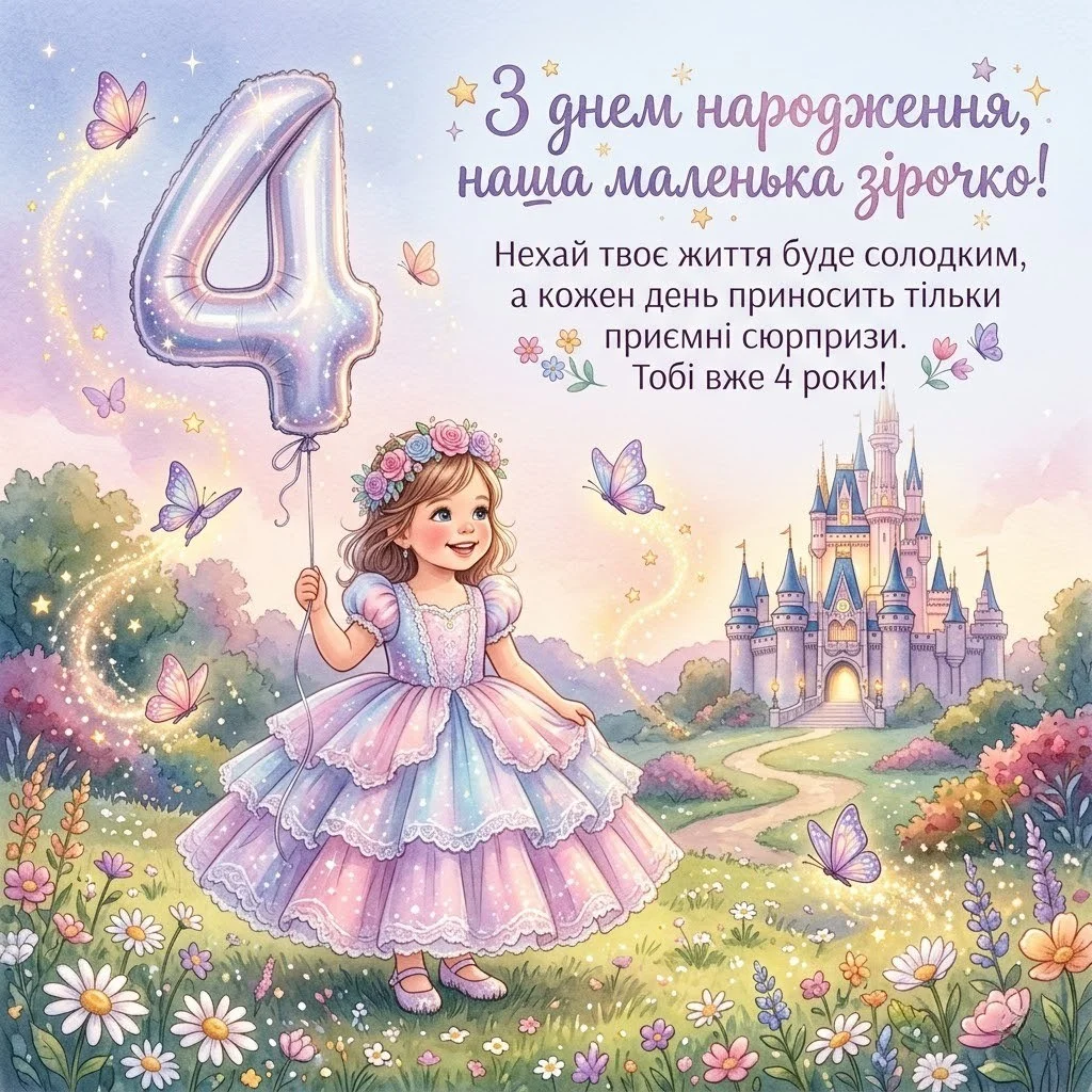 Привітання з днем народження принцеса 4 роки