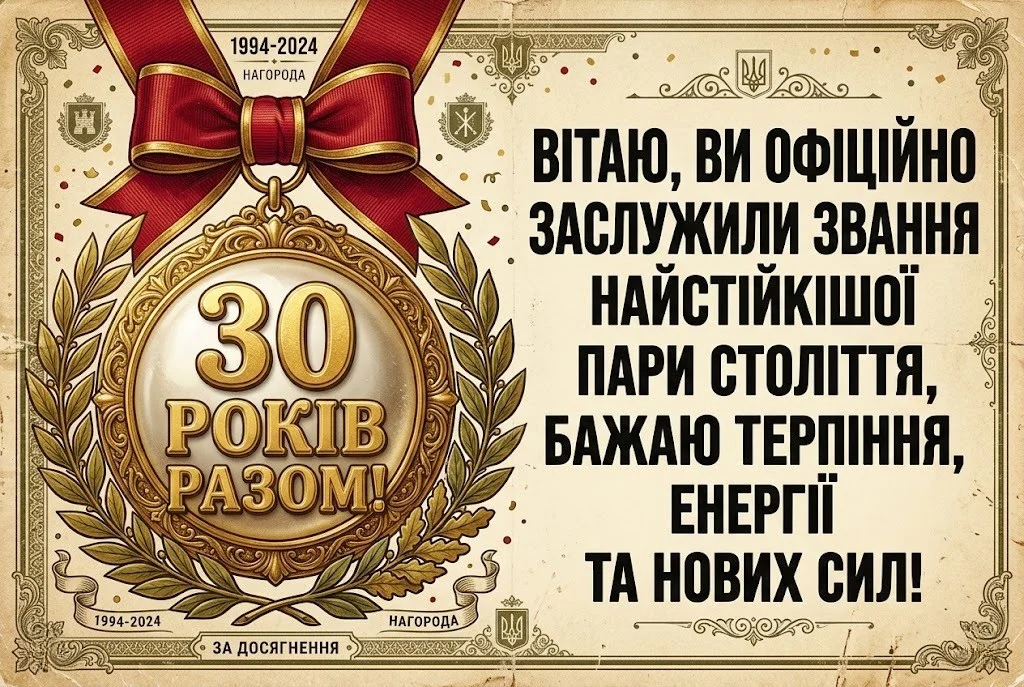 Перлове весілля: зворушливі привітання з 30-ю річницею для всієї родини