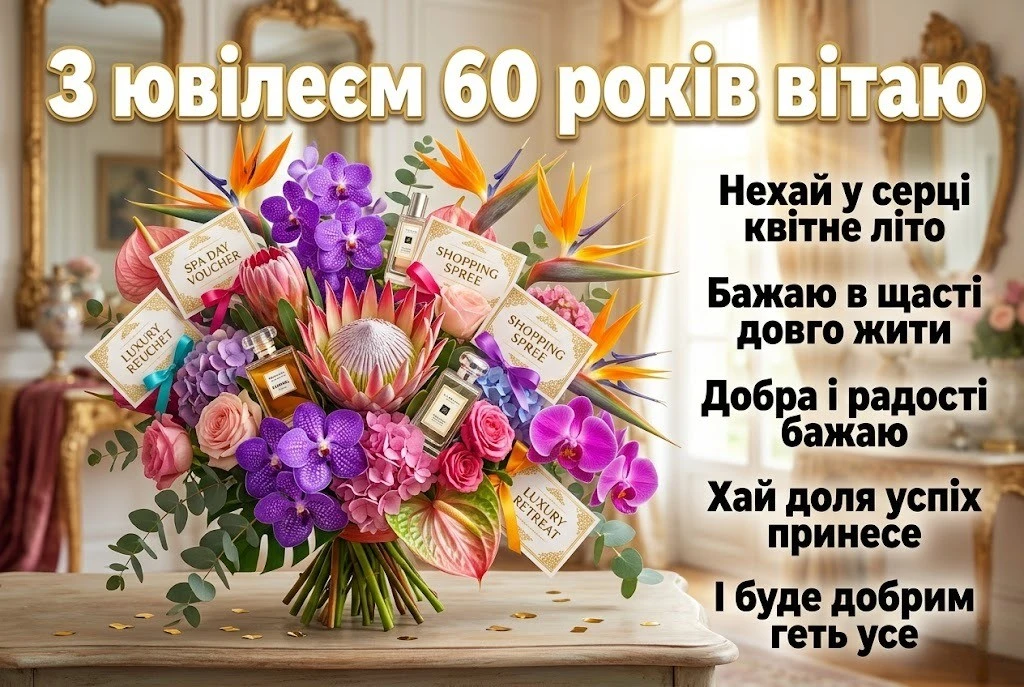 Ювілей 60 років: велика колекція душевних привітань для коханої жінки